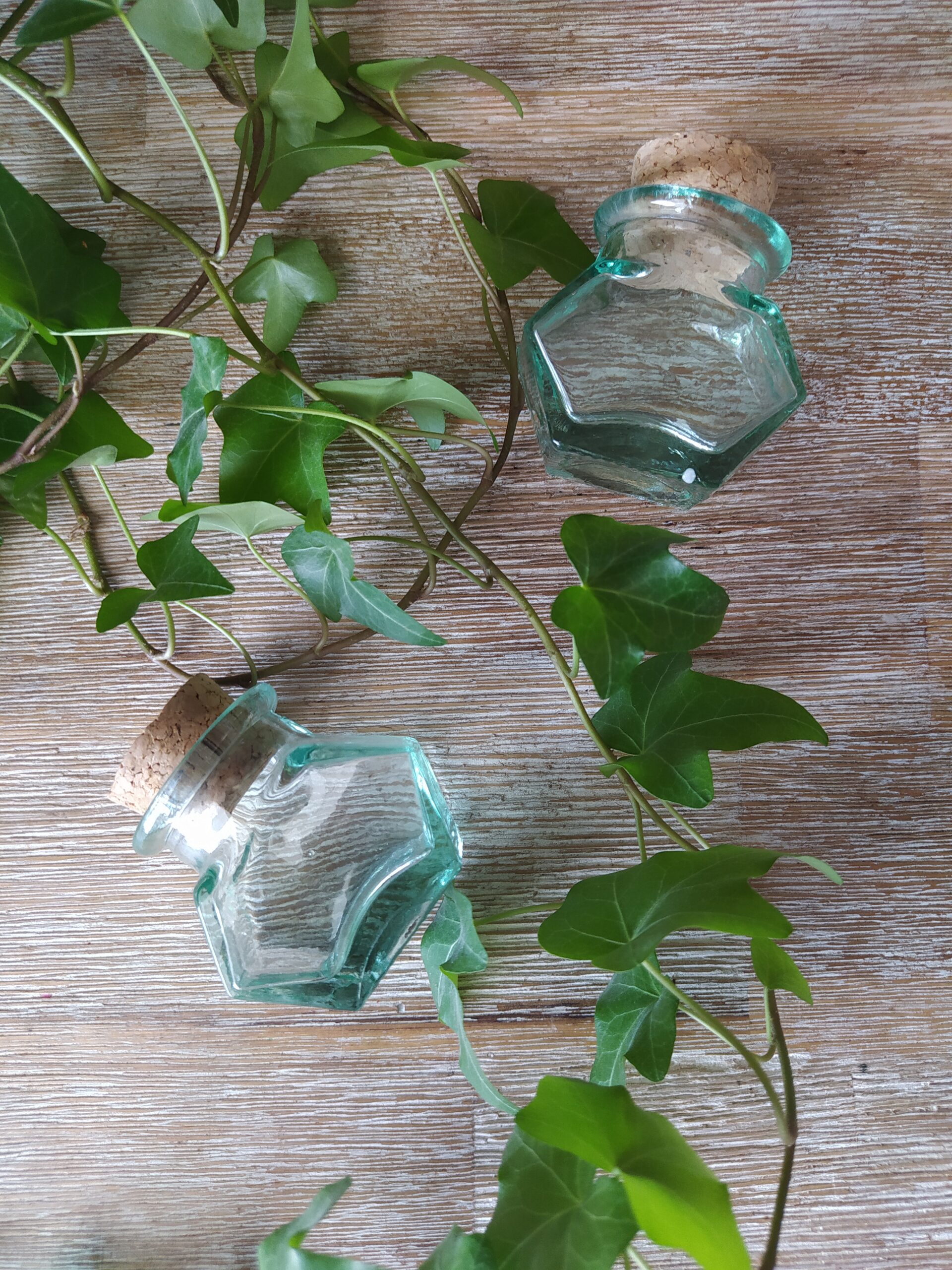 Duo de mini bocaux en verre transparent et bouchons en liège