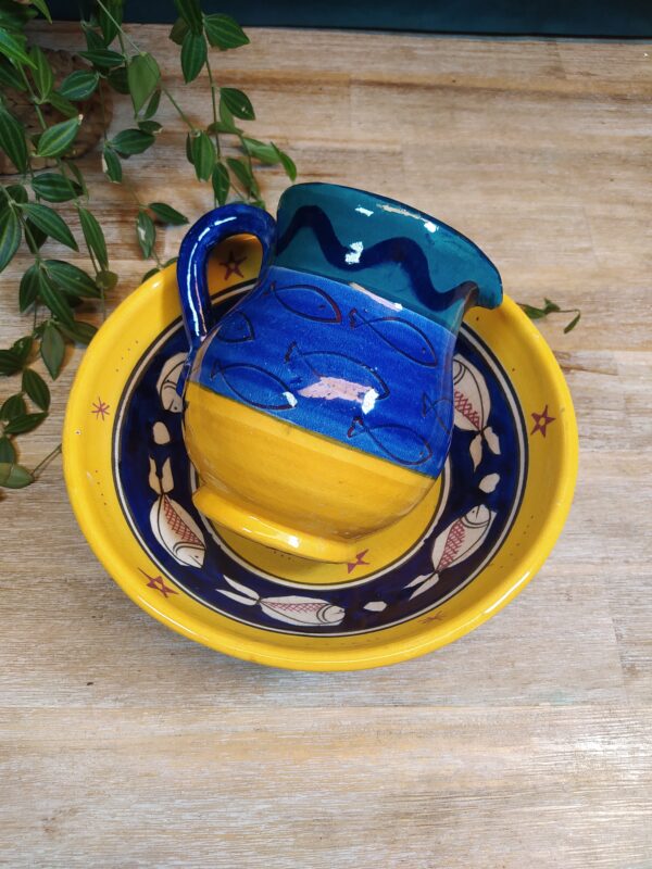 Pichet en Bleu et Jaune motif Poissons – Image 5