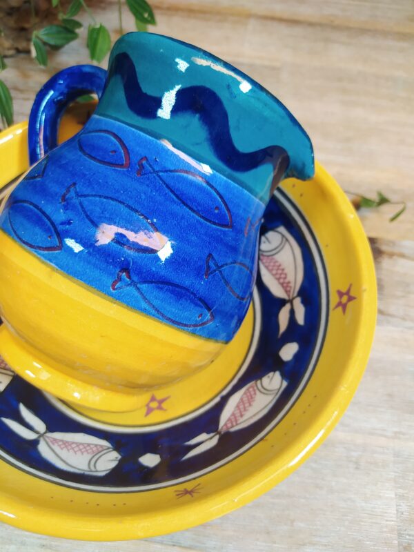 Pichet en Bleu et Jaune motif Poissons – Image 3