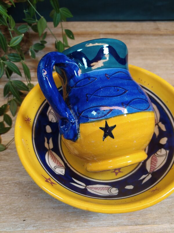 Pichet en Bleu et Jaune motif Poissons – Image 2