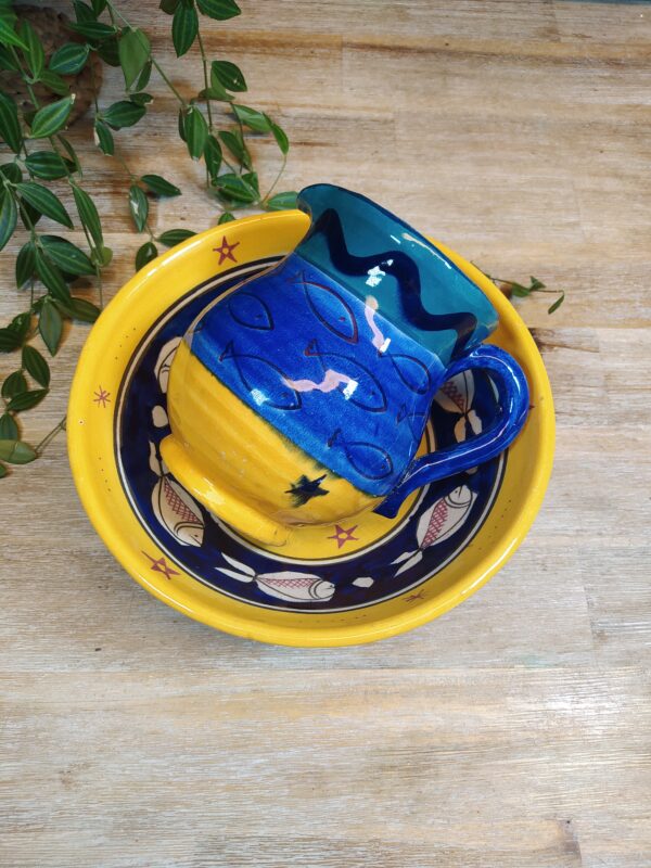 Pichet en Bleu et Jaune motif Poissons – Image 4