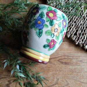 Vase/Cache Pot en Céramique Vintage Motifs Fleuris