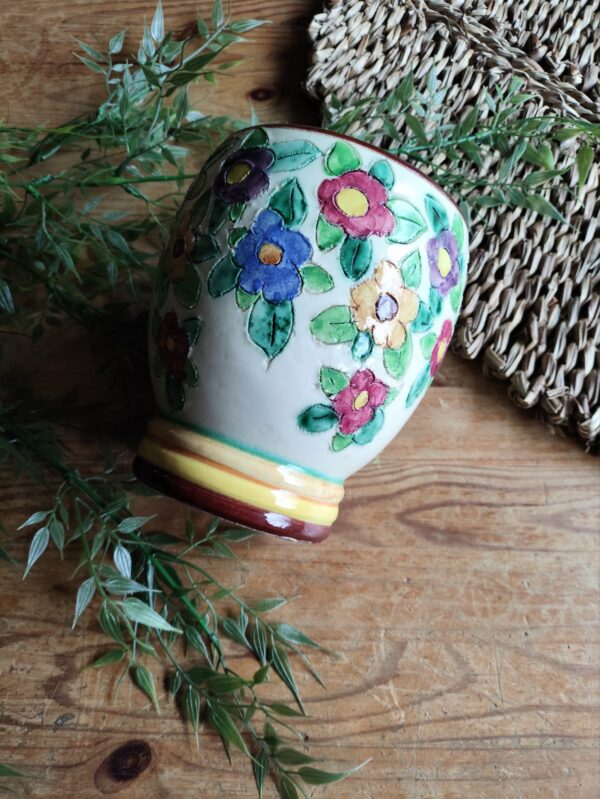Vase/Cache Pot en Céramique Vintage Motifs Fleuris
