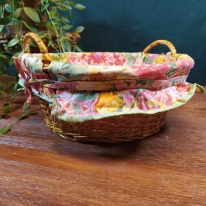 Panière Ronde en Osier Tressé et Tissu Fleuri