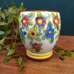 Vase/Cache Pot en Céramique Vintage Motifs Fleuris