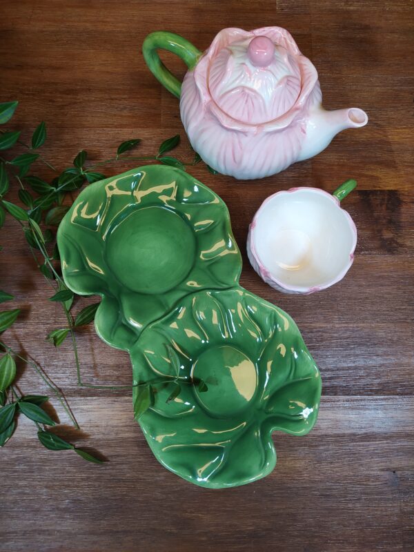 Service à Thé en Céramique Vêtue de Vert et Rose – Image 4
