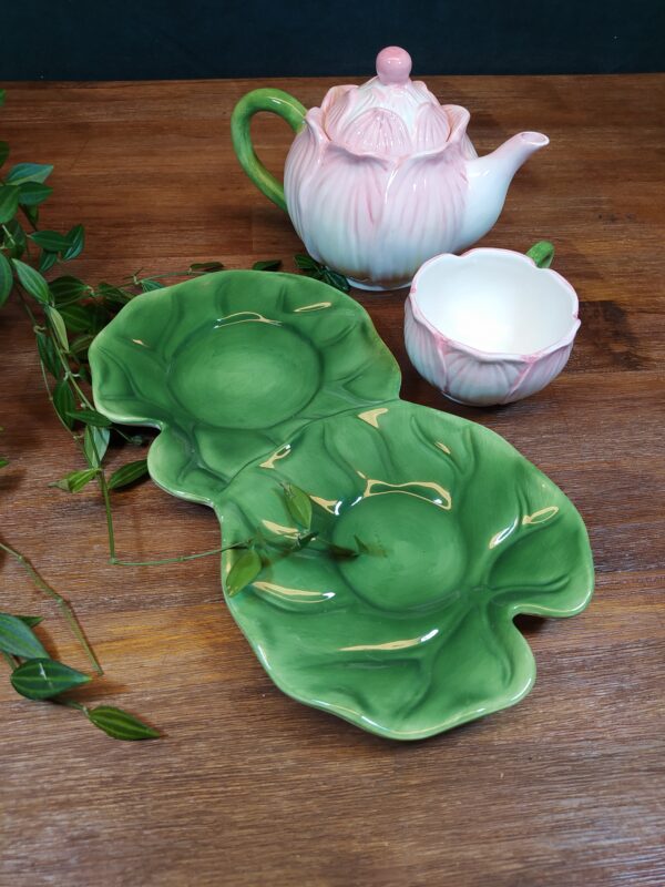 Service à Thé en Céramique Vêtue de Vert et Rose – Image 5
