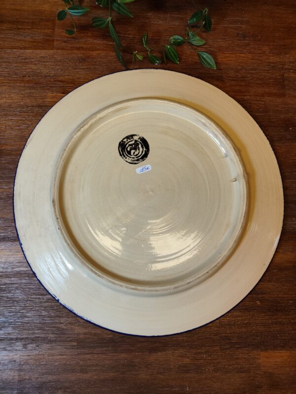 Grand plat XXL en grès peinte à la main motifs orientaux bleu