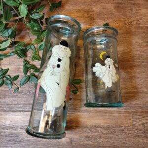 Duo de bocaux en Verre Vintage Pierrot sur un Banc et sur un Nuage