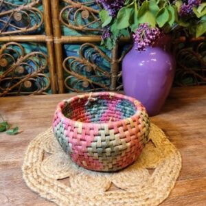 Panier Rond en Fibres et Jacinthe d’eau Couleurs Pastels