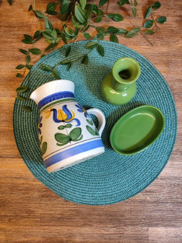 Petit pichet en grès vintage motifs fleuris