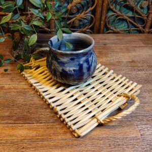 Petit Vase Bleu en Grés Emaillé Peint à la Main