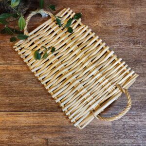 Plateau en Bois Tressé Beige Bohème