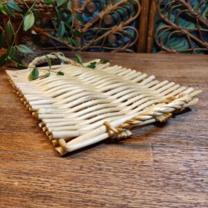 Plateau en Bois Tressé Beige Bohème