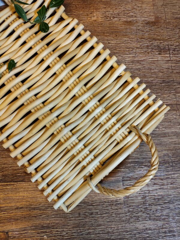 Plateau en Bois Tressé Beige Bohème – Image 4