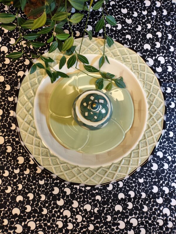 Pot à gingembre en céramique à couvercle vintage carreaux verts