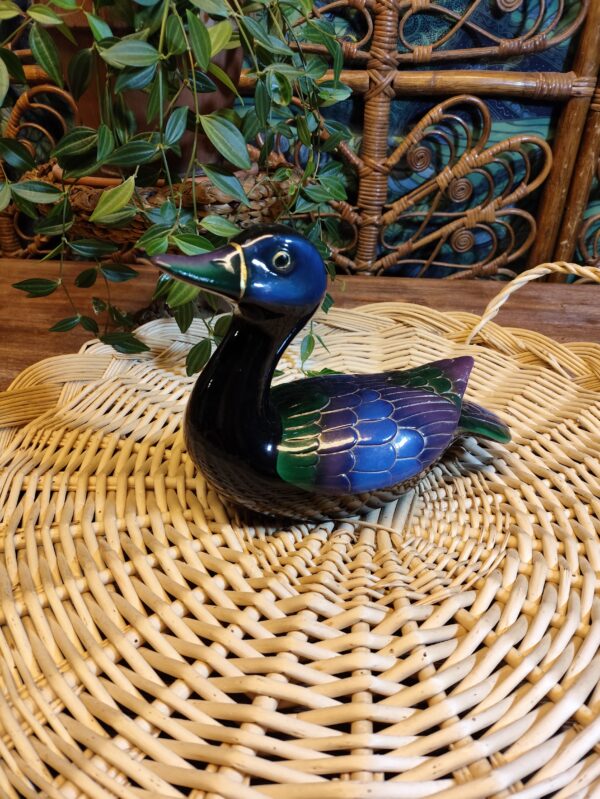 Canard Décoratif en Bois et Résine Bleu Vert et Violet – Image 5