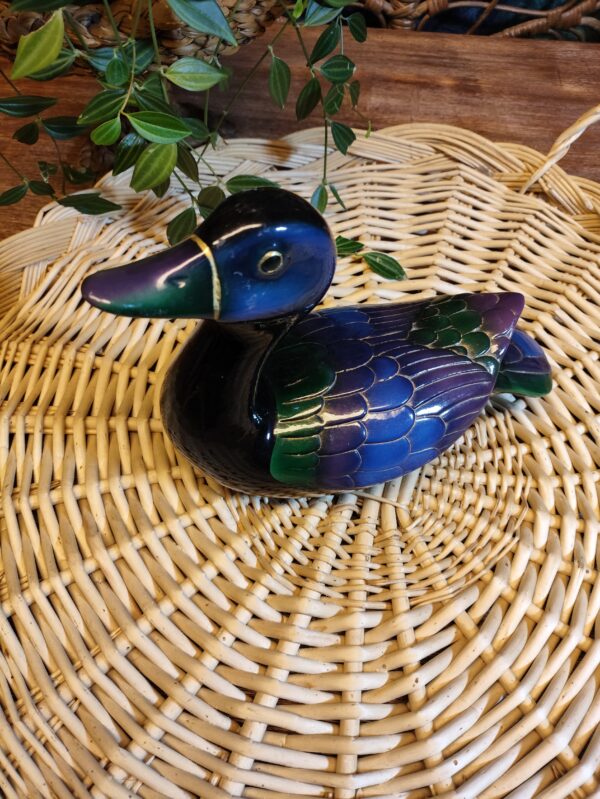 Canard Décoratif en Bois et Résine Bleu Vert et Violet