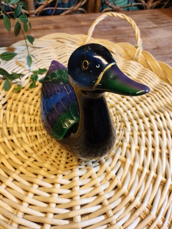 Canard Décoratif en Bois et Résine Bleu Vert et Violet – Image 7
