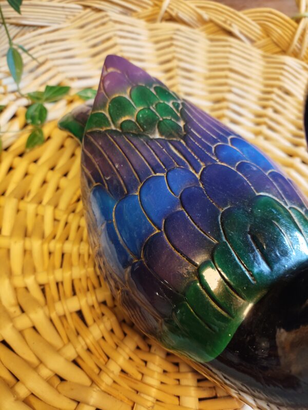 Canard Décoratif en Bois et Résine Bleu Vert et Violet – Image 12