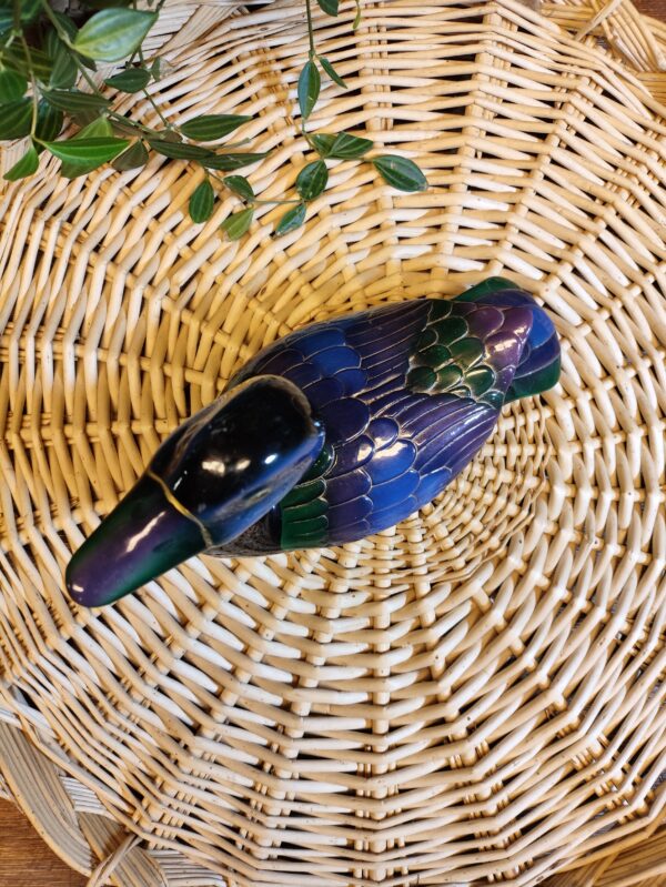Canard Décoratif en Bois et Résine Bleu Vert et Violet