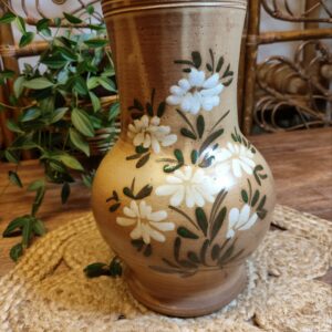 Vase en Grès Motifs Fleuris Peint à la Main
