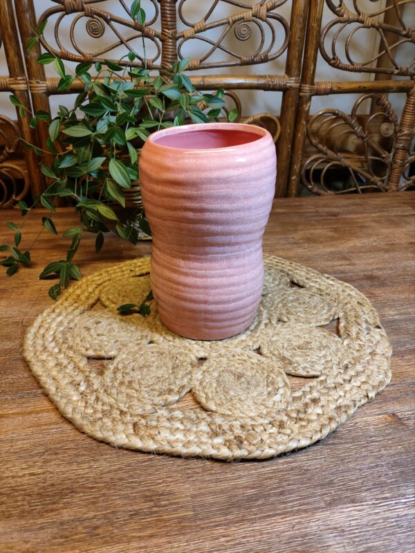 Vase En Céramique Cerclé Rose Saumon – Image 2