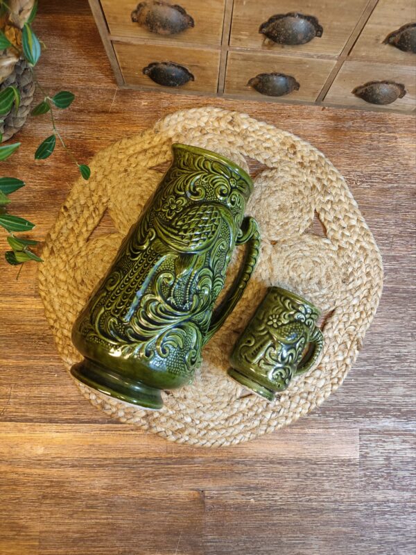 Pichet et Chope Barbotine Verte – Image 9
