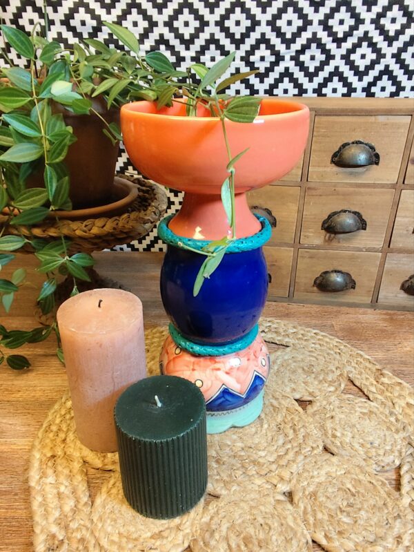 Bougeoir Bleu et Corail à Motifs – Image 8