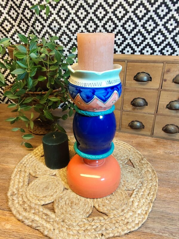 Bougeoir Bleu et Corail à Motifs – Image 11