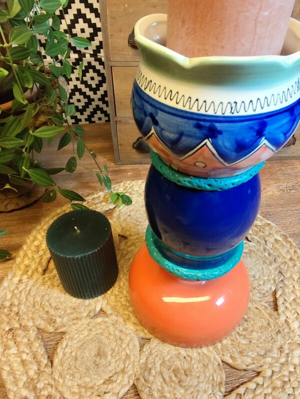 Bougeoir Bleu et Corail à Motifs – Image 6