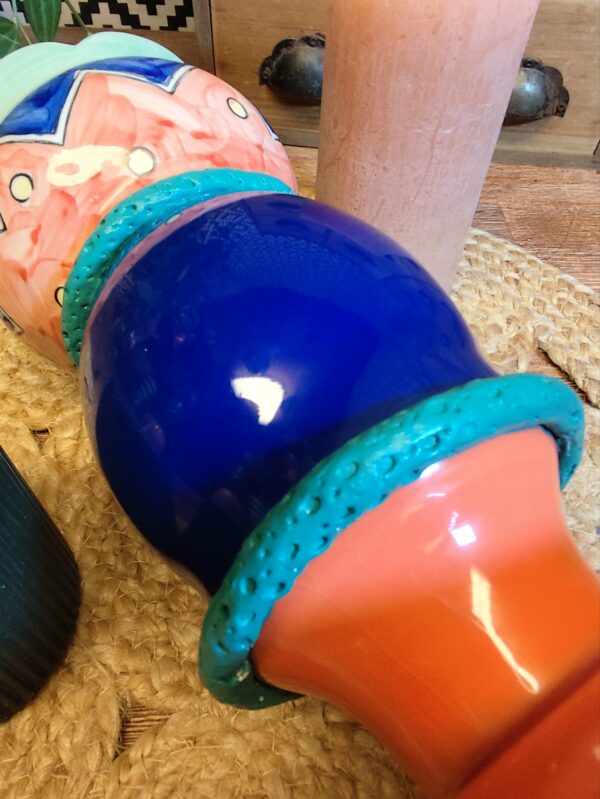 Bougeoir Bleu et Corail à Motifs – Image 5