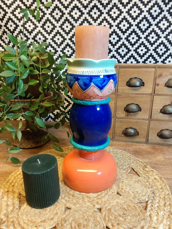 Bougeoir Bleu et Corail à Motifs