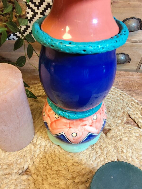 Bougeoir Bleu et Corail à Motifs – Image 9