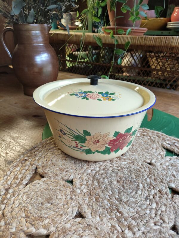 Cocotte en Émail Jaune à Fleurs
