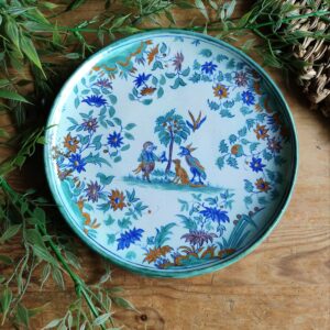 Assiette Fleurie en Bleu et Vert