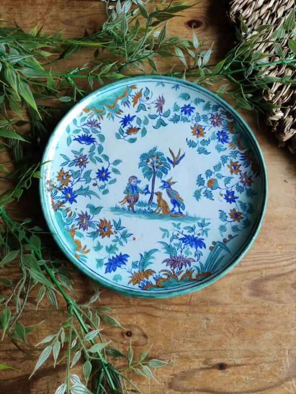 Assiette Fleurie en Bleu et Vert