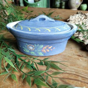 Terrine en Grès Bleu à Fleurs