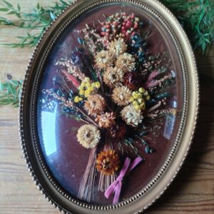 Cadre Bombé Fleurs Séchées Marron