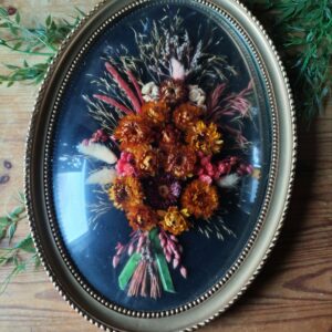 Cadre Bombé Fleurs Séchées Noir